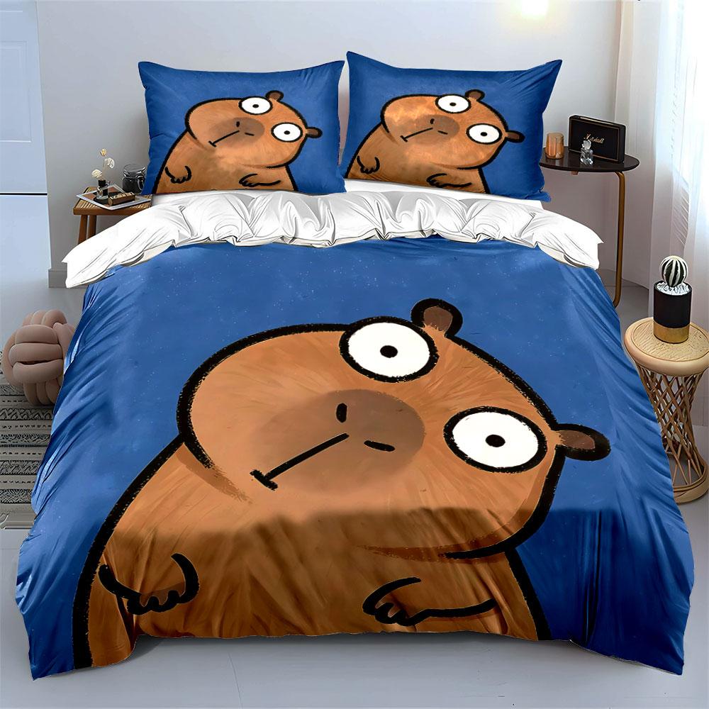Cartoon capybara on blue. Bedding sets Duvet cover sets Duvet covers Pillowcases(1 * Duvet Cover 2 * Pillowcases without duvet insert)