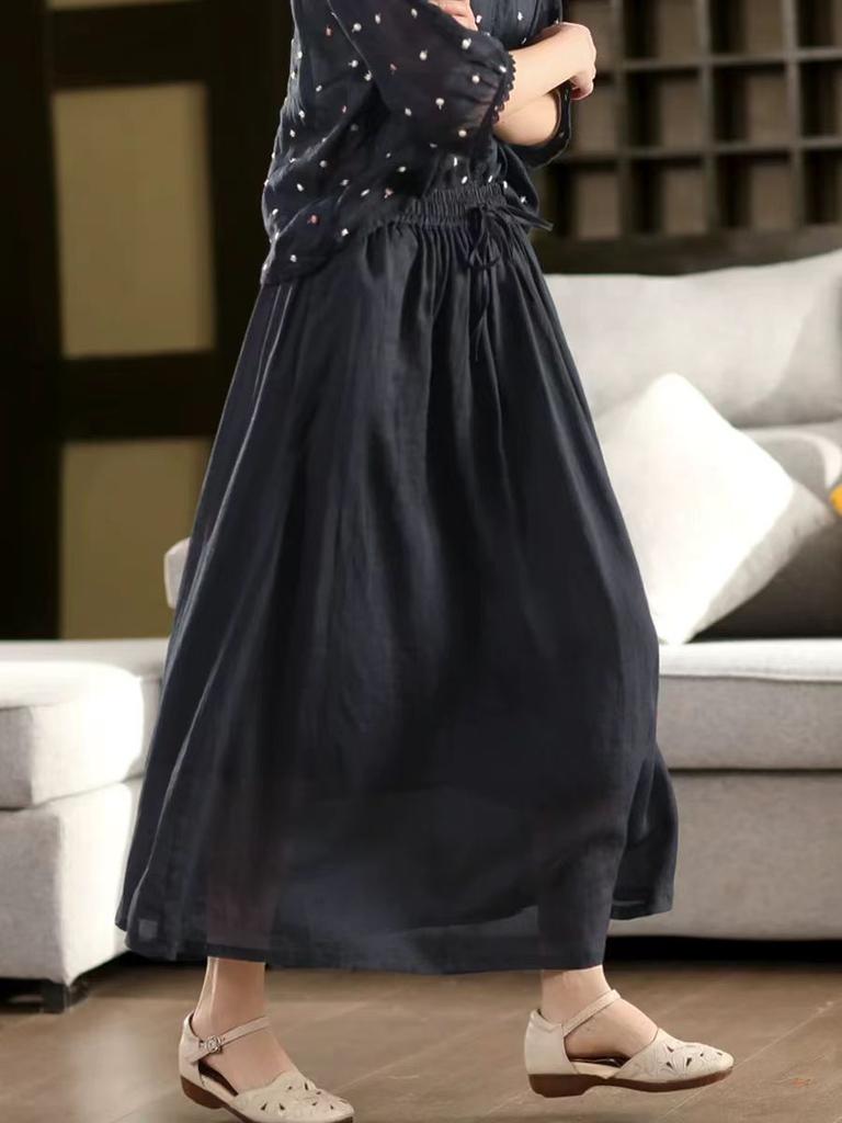 Johnature Женские винтажные лоскутные юбки однотонные с эластичной талией летние свободные тканевые юбки с поясом