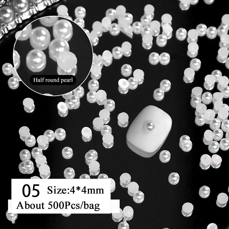 Белые жемчужные бусины для ногтей DIY Маникюр 3D Декор для нейл-арта Стразы Полукруглые Смешанный размер Бежевый Плоская задняя сторона Материал для ногтей Поставка