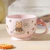 Мультяшная керамическая чашка с медведем, чашка для завтрака с овсянкой, чашка для пары, маленькая кружка на высокой ножке с крышкой и ложкой