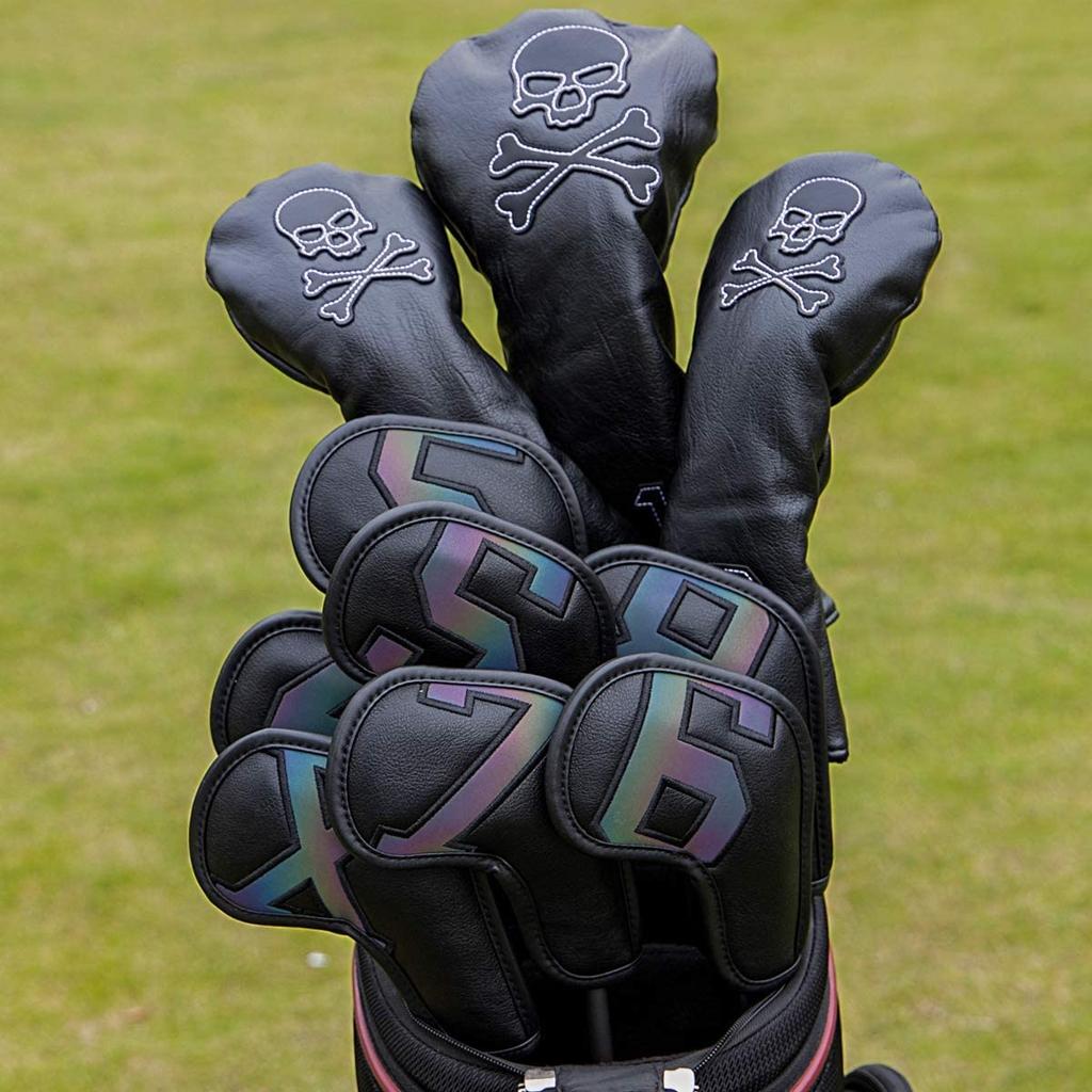 Чехол для клюшки для гольфа, чехол для головы, синтетическая кожа, светоотражающая функция, стильный, 10 предметов (03)