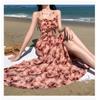 Seaside Vacation Skirt Floral Suspender Dress Summer New Backless Neck Temperament Long Dress Women