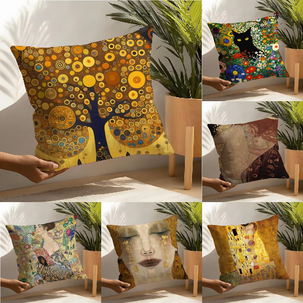 Gustav Klimt Oil Painting Pillow Case Linen Cushion Covers For Decorative Sofa Home Pillows Case Car Chair Pillows Cases