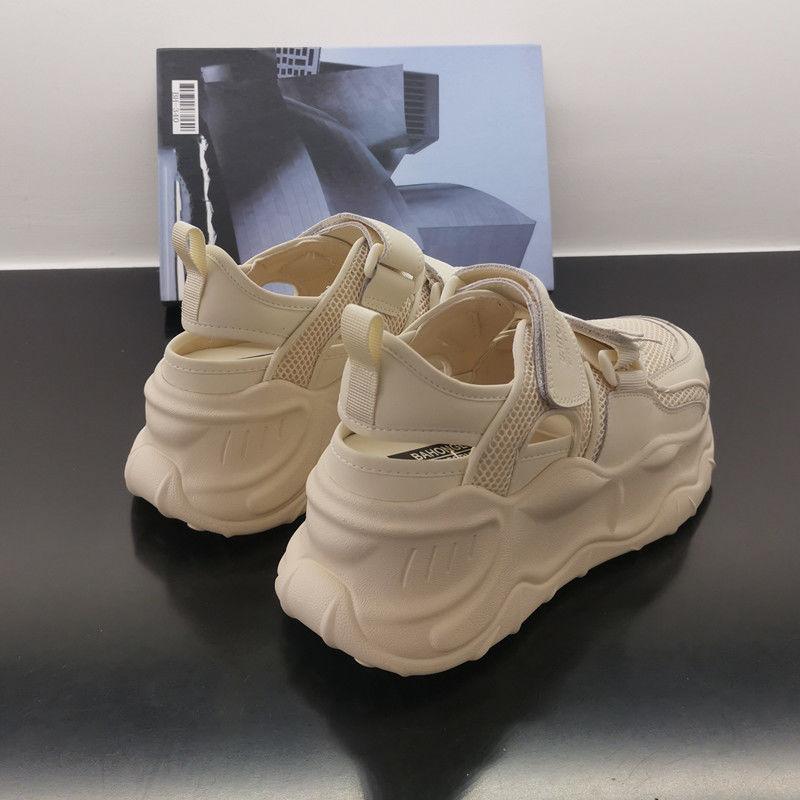 Сандалии дышащие женские туфли Daddy Shoes тонкие полые летние 2025 новые спортивные туфли на липучке универсальные подошвы Muffin Sole