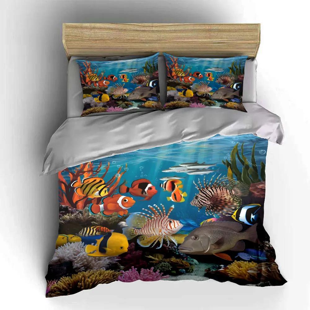 Underwater Marine Life Decor Set Multiple sizes kid's and adults' bedroom Exquisite 3PC bedding set gift