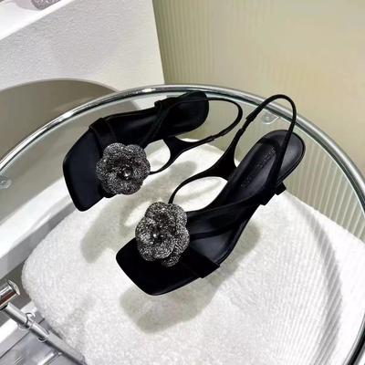 Модная Элегантная Простая Женская Обувь 2025 Лето Новые Женские Туфли на Высоком Каблуке Противоскользящие Универсальные Женские Сандалии Ретро Темперамент Женские Шлепанцы