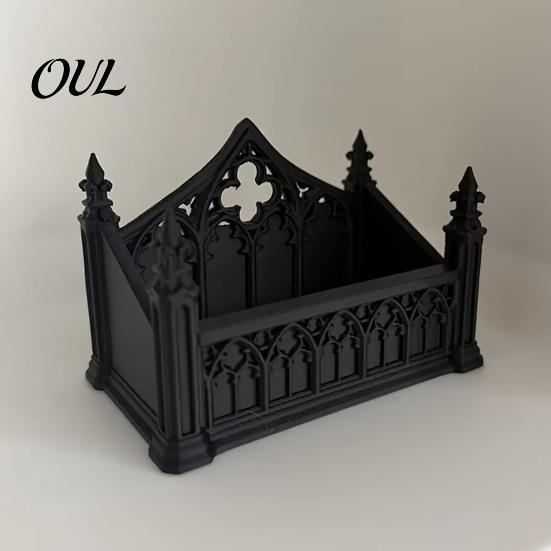 Artistic Desktop Decoration Gothic Dark Business Card Holder, 3D Printed Minimalist Desk Box Stand, Black Organizer for Office Home Style Display