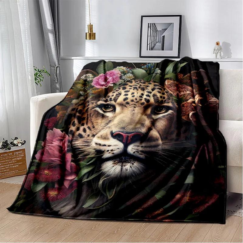Plush Fleece Beast Animal Roses and Leopard Cheetah Throw Blanket Home Bedroom Bed Sofa Picnic Travel Cover Kid Soft Blanket