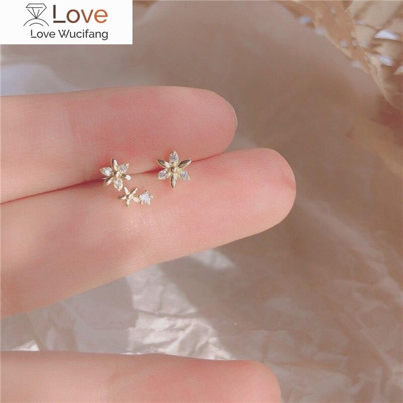 Серьги из французского асимметричного креативного хрустального цветка из стерлингового серебра 925 пробы с покрытием из 14-каратного золота для женщин, сладкие романтические украшения для свиданий