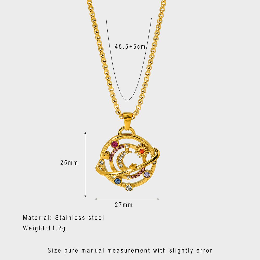 New Trendy 18K Gold Stainless Steel Necklace Star Pattern Link Chain Colorful Zircon Pendant Necklace