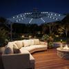 Eccentric Parasol With Solar LED Lights Ø345 Cm Aluminum Garden Umbrella With Cross Base Crank Blue Cover