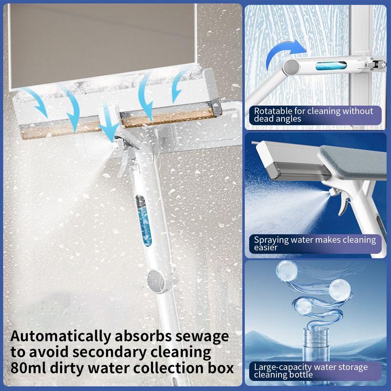 Window Cleaner Telescopic Shower Squeegee For Shower Walls Professional Scraper With Large-Capacity Water Bottle For Car Window