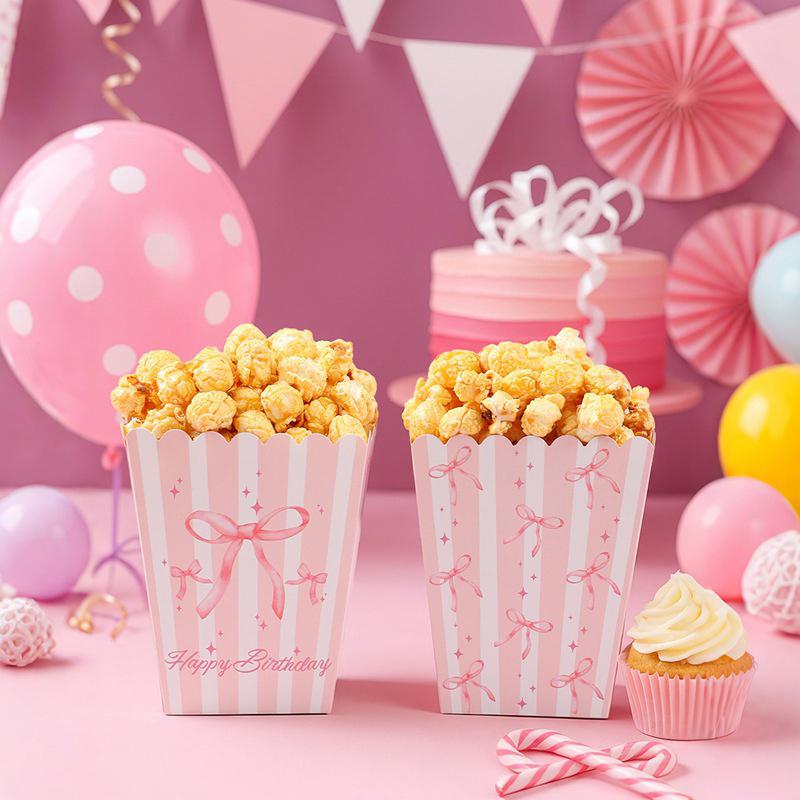 10 шт. бумажных коробок для попкорна с бантом, с узором в виде банта, коробка для попкорна, сувениры для вечеринки в честь будущего ребенка, угощения, настольные принадлежности, свадебное украшение