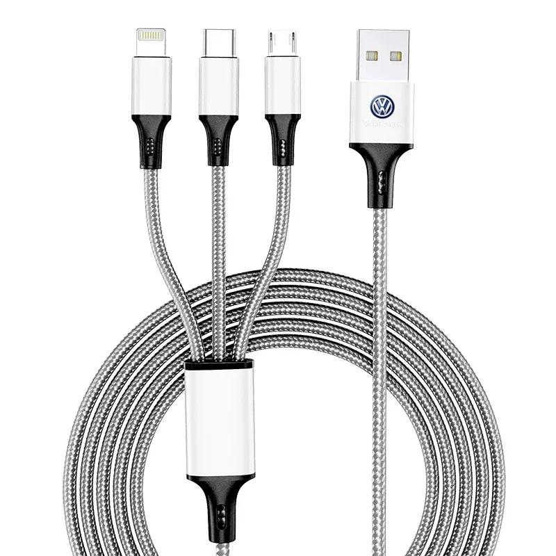 For VW Hot 2025 New New Car 3 In 1 Fast Charging Cord For iPhone Huawei USB Type C For Volkswagen CC R-Line GTI T5 Golf T-ROC R