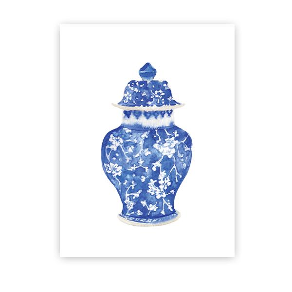 Watercolor Chinoiserie Vases Prints Ming Porcelain Blue and White China Art Canvas Painting Eastern Art Poster Wall Art Decor