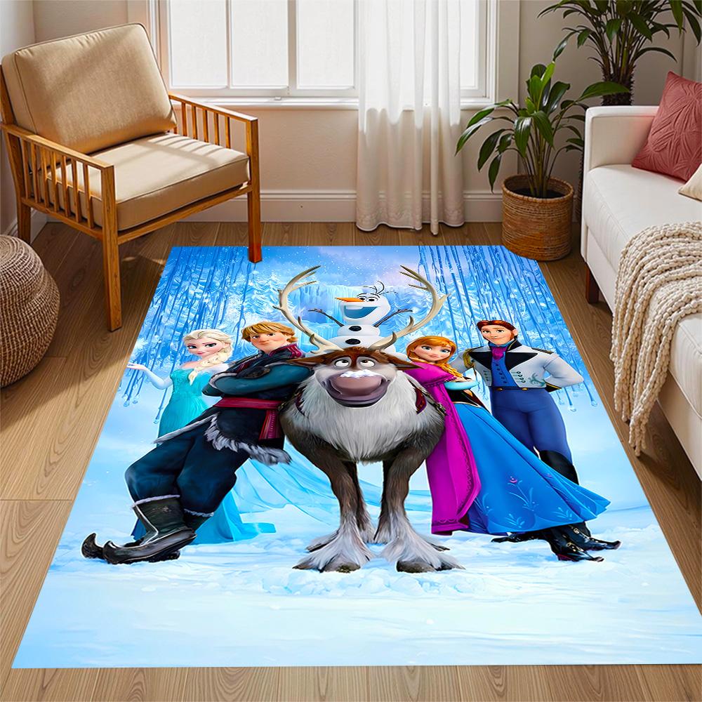 Frozen Adventure Disney Cartoon Theme Anti-Slip Rug - Polyester, Home Decor, Suitable for Bedrooms, Living Rooms, Doorways, and Studios