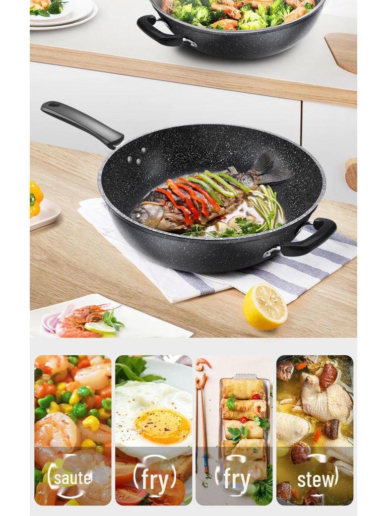 5-слойная литая антипригарная сковорода из медицинского камня – универсальная, совместимая с плитой и утолщенная для домашнего приготовления пищи