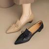 New Spring Genuine Leather Women Shoes French Retro Pointed Toe Women Pumps Bow Loafers Shoes for Women Low Heel Ladies Shoes