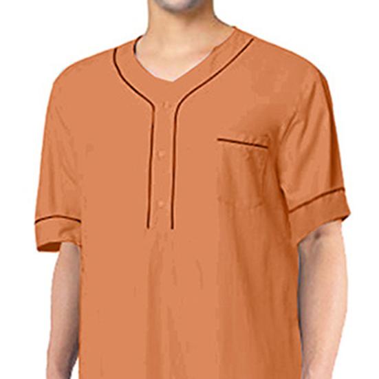 Мужская повседневная ночная рубашка с V-образным вырезом и коротким рукавом, накладной карман, однотонная, длина до середины икры, для сна