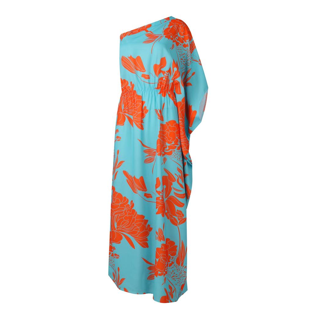 Женское сексуальное свободное повседневное платье с коротким рукавом и разрезом на одно плечо с цветочным принтом