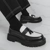 Korean Style Black and White Color Blocking Surface Thick Bottom Tassels Casual Slip On Non-slip Fashionable Men's Loafer Shoes