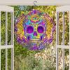 Purple Psychedelic Skull Metal Wind Chime Rotating Hook Colorful Striped Design for Indoor Outdoor Garden Halloween Party Decor Unique Gift Idea