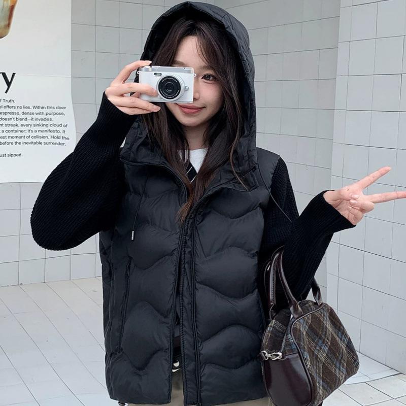 Winter new cotton-padded women's short small knitted splicing cotton-padded jacket light and warm fake two-piece cotton-padded women