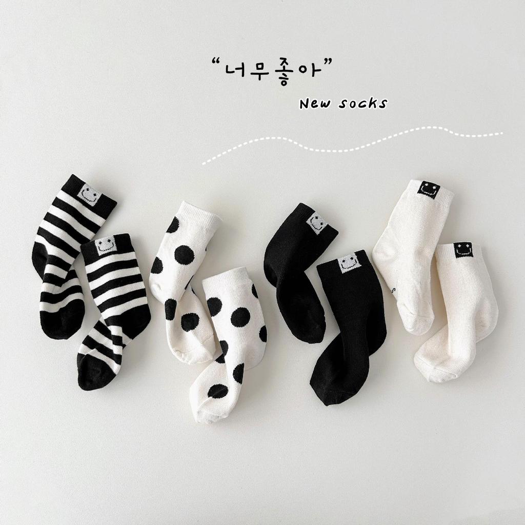 Осенние детские носки средней длины с мультяшным горошком - Универсальный корейский стиль для мальчиков и девочек