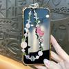 Pearl Cell Phone Chain Tulip Flower Mobile Phone Lanyard Crystal Bead Phone Strap  New Year Gift