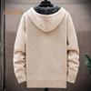 Winter Men Jacket Thickened Fleece Hooded Drawstring Zip-up Long Sleeves Sweater Coat Pockets Elastic Cuff Retro Knitted Daily Wear Outerwear Jacket
