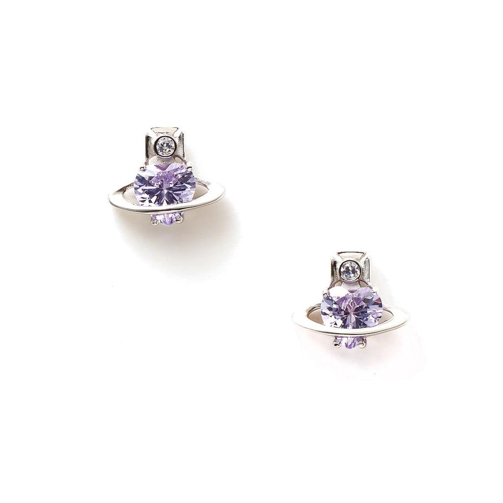 Vivienne Westwood Leonor Mini Heart Shaped Diamond Earrings Women earrings Silver Lavender-Purple 6201032O01P250