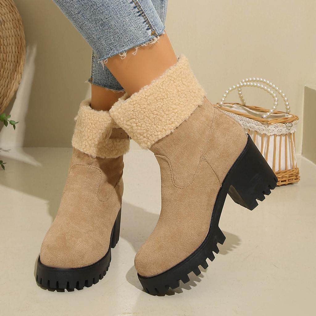 Autumn and Winter New Foreign Trade European and American Low Boots Velvet Warm Large Size Thick Heel Martin Boots Cotton