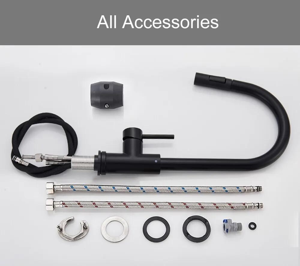 Черный кухонный смеситель, гибкая выдвижная насадка, 2 режима, смеситель для горячей и холодной воды, настенный распылитель и смесители Stream SUS 304