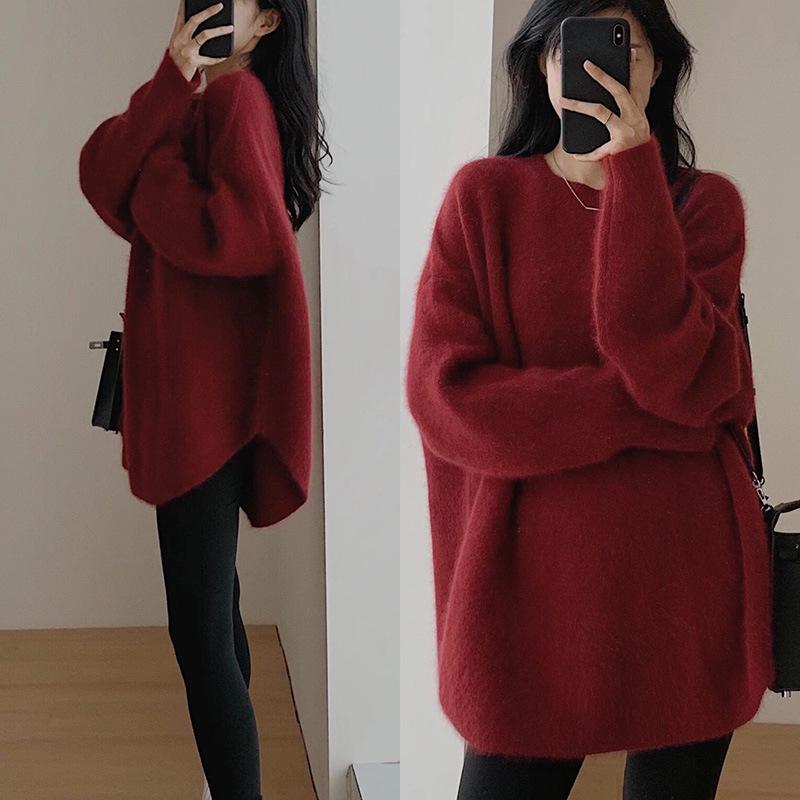 2025 Women's Loose Mid-Length Knit Sweater - Autumn/Winter Korean Style