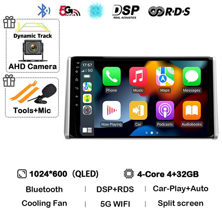 Android 14 Carplay Auto Для Toyota RAV4 XA50 2018 2019 2020 Автомагнитола GPS Мультимедийный плеер Стерео 4G WIFI Камера 360 Головное устройство