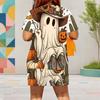 Women Plus Size Round Neck Short Sleeve Printed Top Pocket Shorts Two Piece Set