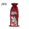 Reusable Fabric Wine Gift Sacks Christmas Bottle Bag, Vintage Drawstring Sleeve, Faux Festive Bags for Birthdays Linen Cover Clothes New Year Wedding