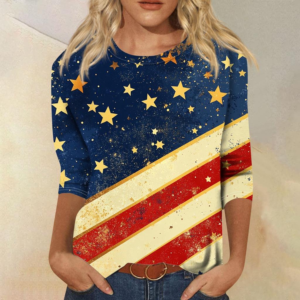 Женская футболка Повседневная футболка с принтом «День независимости», джемпер с круглым вырезом