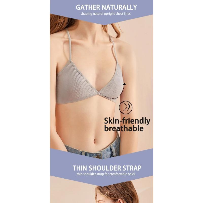 Women Sports Bra Comfort Cotton Bras for Women Thin French Style Bralette Sexy Deep V Triangle Cup Cross Tank Top Bra Gym