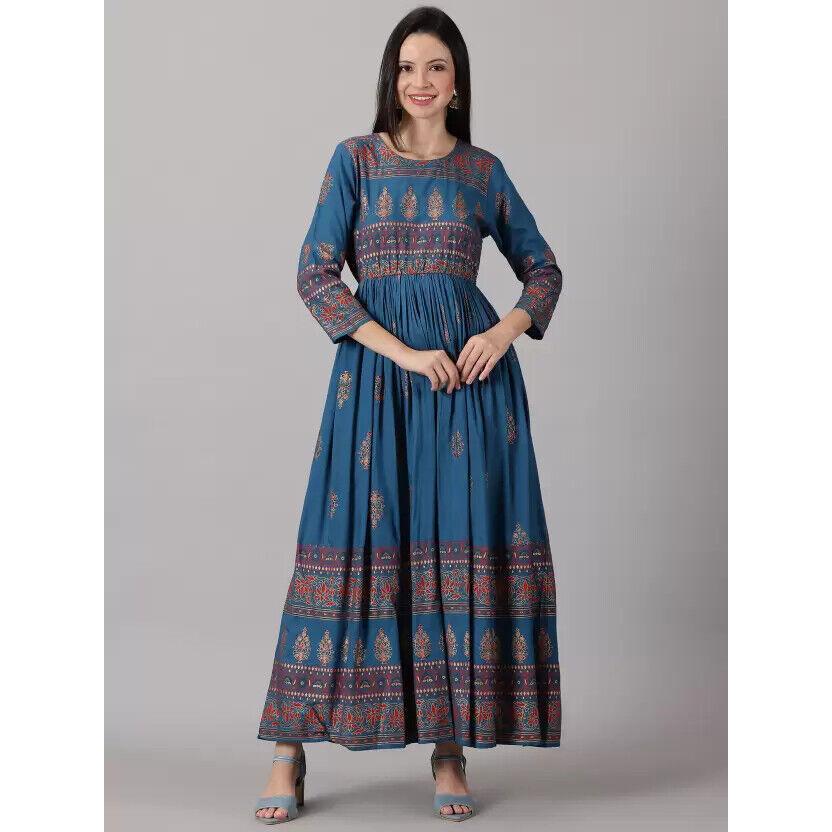 Женское платье-курти из принтованного вискозного шелка Anarkali Kurta, дизайнерское длинное платье-курти в стиле Болливуда VF-1847