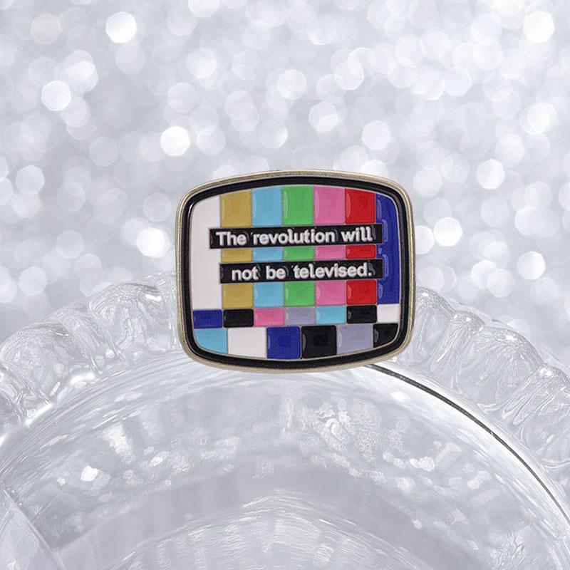 The Revolution Will Not Be Televised Enamel Pin Retro TV SMPTE Color Bars Counterculture Slogan Brooch Lapel Badge Jewelry Gift
