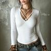 Women S Solid V Neck Slim Fit Long Sleeve T Shirt