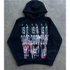 American Retro Harajuku Street Gothic Hip Hop Cartoon Print Zip Up Hoodie Loose Sweatshirt