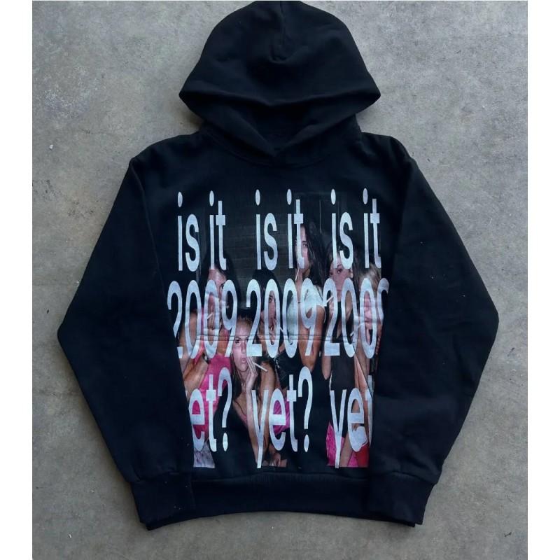 American Retro Harajuku Street Gothic Hip Hop Cartoon Print Zip Up Hoodie Loose Sweatshirt