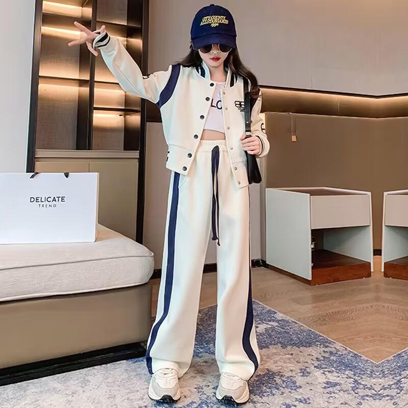 Комплект из двух предметов для девочек на весну и осень: Бейсбольная куртка и брюки для детей