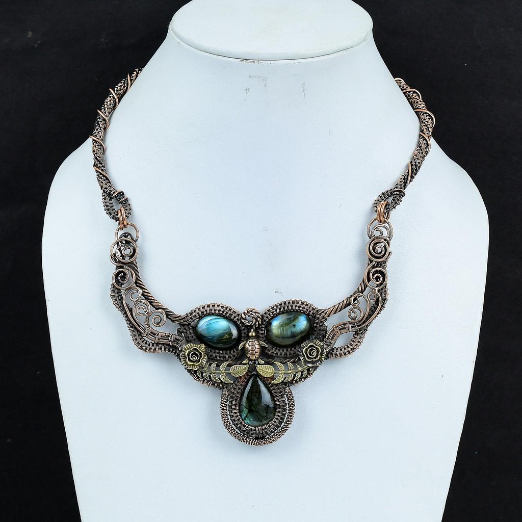 Ожерелье из лабрадорита Ожерелье из медной проволоки Ожерелье ручной работы Ожерелье из натурального драгоценного камня Медные украшения Ожерелье с черепахой Подарки для нее