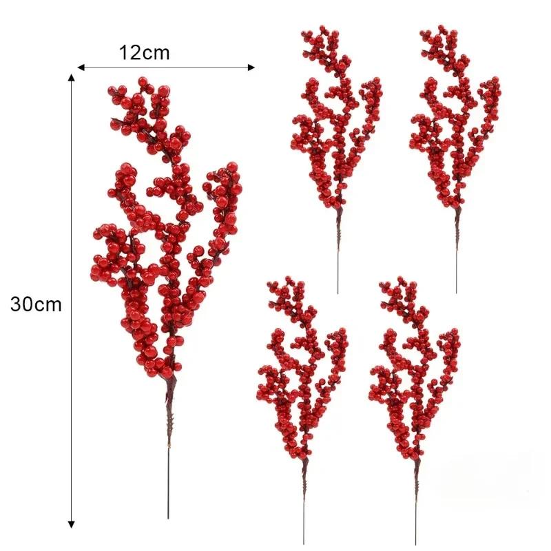 5/30PCS Christmas Red Fruit Berries Simulation Foam Holly Berry Stems Plant DIY Xmas Tree Gifts Craft Christmas Party Decoration