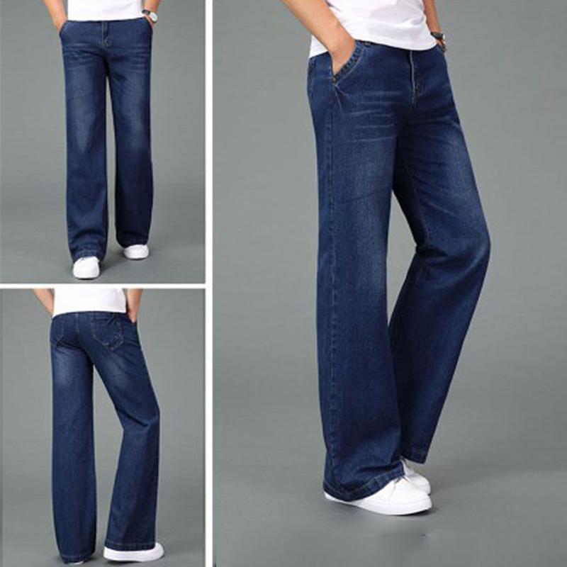 Мужские большие расклешенные джинсы, расклешенные брюки свободного покроя с высокой талией, темно-синие джинсы