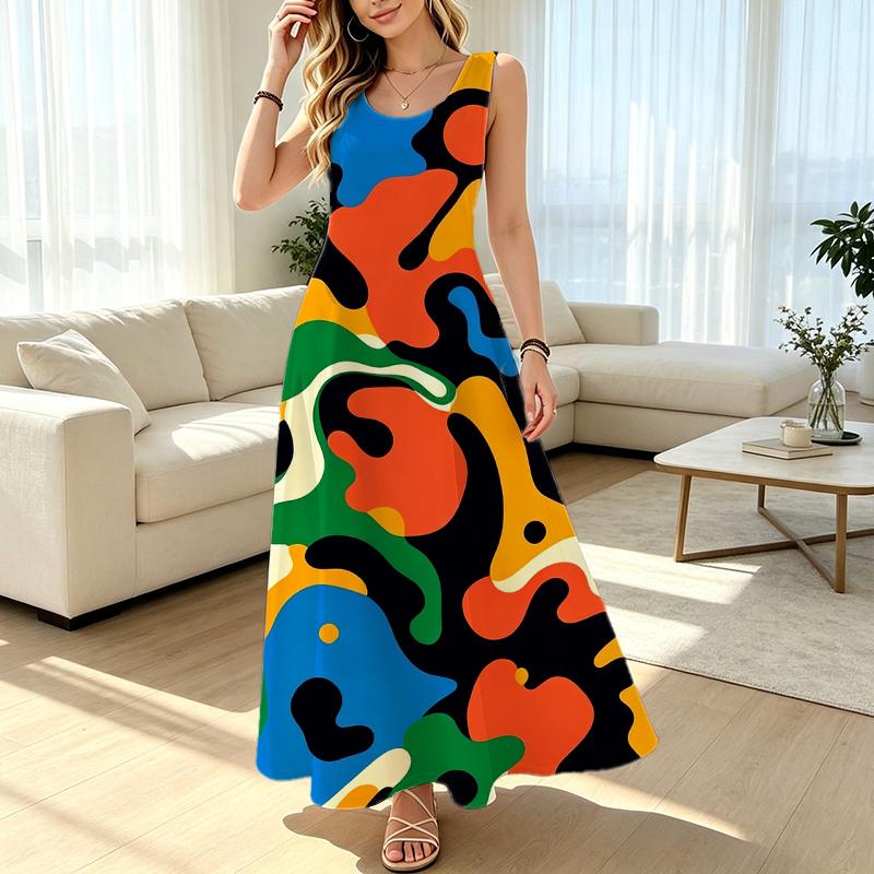 Women's Flared Sleeveless Lightweight Summer Maxi Dress,Versatile for Daily Commute & Casual Home Wear,Fashionable Dress