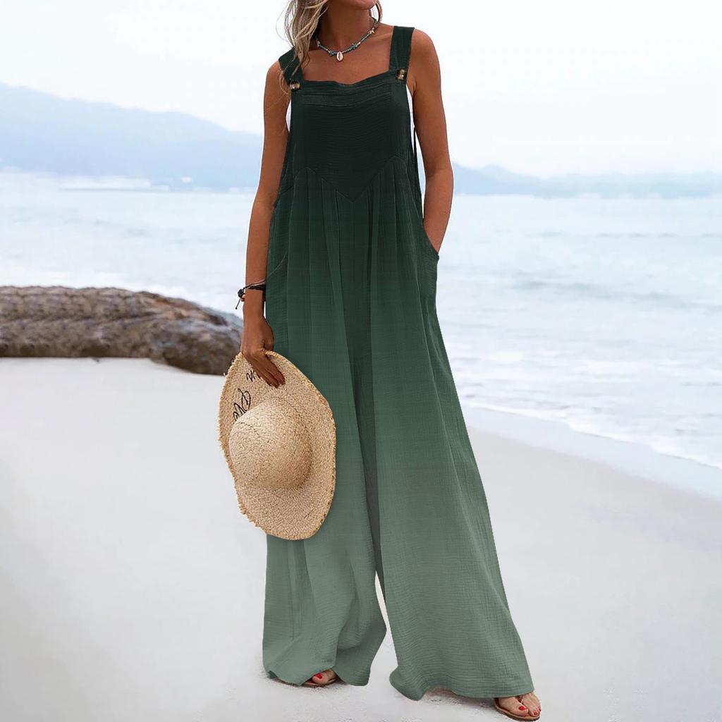 Женские комбинезоны, повседневные комбинезоны с широкими штанинами и принтом, комбинезоны без рукавов с карманами, наряды